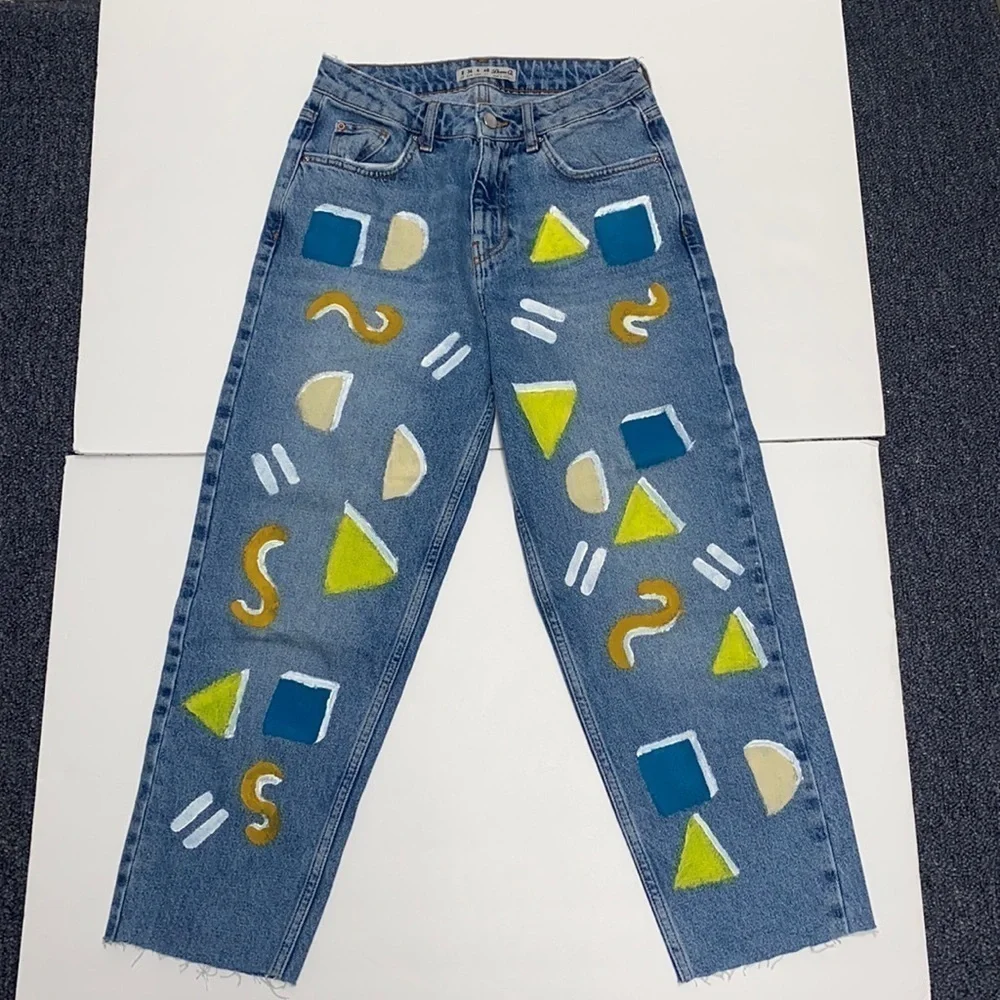 Denim & Co Cropped painted jeans with raw hem